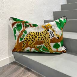 Velvet Ikat Pillow Cover Jaguar - Decorative Cushion For Sofa Or Bed - thumbnail 2