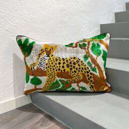 Velvet Ikat Pillow Cover Jaguar - Decorative Cushion For Sofa Or Bed - thumbnail 1
