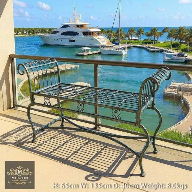 Antiqued Aged Turquoise Fancy Ornate Metal Garden Bench Patio Furniture Seat - image 1