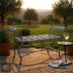 Antiqued Aged Turquoise Fancy Ornate Metal Garden Bench Patio Furniture Seat - thumbnail 4
