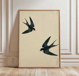 Japanese Swallow Bird Poster - Minimalist Teal Line Illustration Neutral Nature Wall Art - thumbnail 1