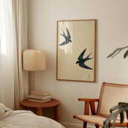 Japanese Swallow Bird Poster - Minimalist Teal Line Illustration Neutral Nature Wall Art - thumbnail 3