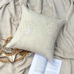 "Beige Cotton & Linen Mother Of Pearl Sea Creature Pattern Decorative Throw Pillow Cover, 16""x16" - thumbnail 2