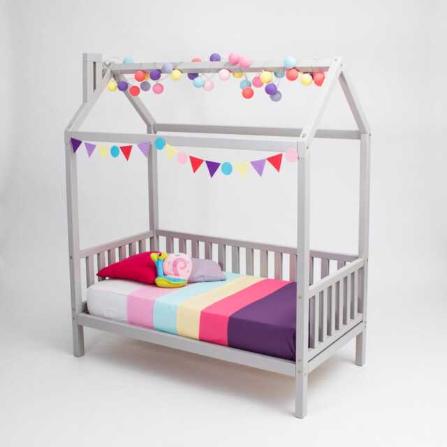 Kids Canopy Bed With Removable Rails, Junior For Hut Full Size Twin Children Day - Best Gift Kids - image 1