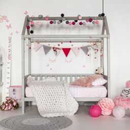 Kids Canopy Bed With Removable Rails, Junior For Hut Full Size Twin Children Day - Best Gift Kids - thumbnail 2