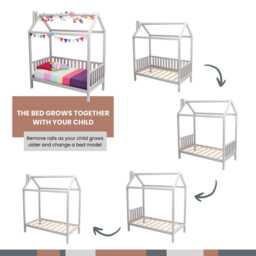 Kids Canopy Bed With Removable Rails, Junior For Hut Full Size Twin Children Day - Best Gift Kids - thumbnail 3