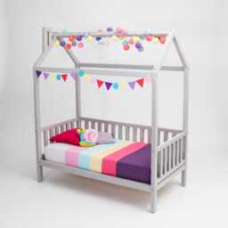 Kids Canopy Bed With Removable Rails, Junior For Hut Full Size Twin Children Day - Best Gift Kids