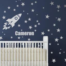 Silver Confetti Stars Personolized Name Decal Space Rocket Vinyl Wall Decal Sticker Star Set -Sd 092 - thumbnail 2