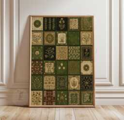 Green Persian Rug Poster - Vintage Oriental Carpet Patchwork Print Traditional Textile Wall Art - thumbnail 1
