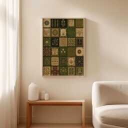 Green Persian Rug Poster - Vintage Oriental Carpet Patchwork Print Traditional Textile Wall Art - thumbnail 3