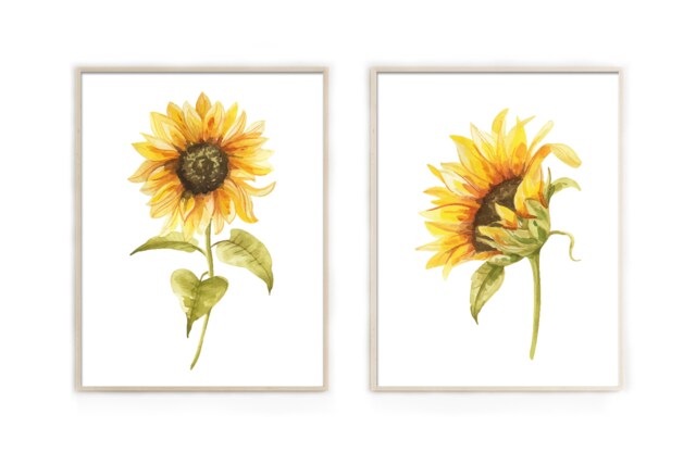 Watercolor Sunflower Art Print Floral Wall Decor - image 1