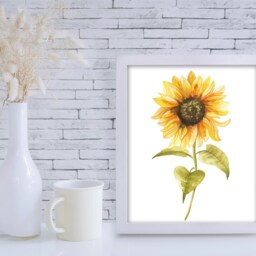 Watercolor Sunflower Art Print Floral Wall Decor - thumbnail 3