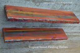 3Ft Tropical Sunset Floating Shelf Handcrafted Old Boat Wood Style Coastal Cottage Wall Art Decor Living Room Storage