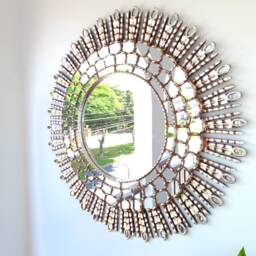 Peruvian Silver Eye Mirror 78 cm Handmade Wall Decor - Carved Wood Round Statement For Living Room Bathroom Entryway - thumbnail 3