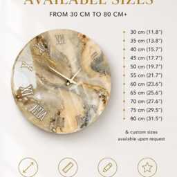 Gold & Silver Resin Wall Clock Natural Stones, Modern Art Decor - thumbnail 3