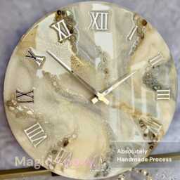 Gold & Silver Resin Wall Clock Natural Stones, Modern Art Decor