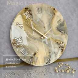 Gold & Silver Resin Wall Clock Natural Stones, Modern Art Decor - thumbnail 2