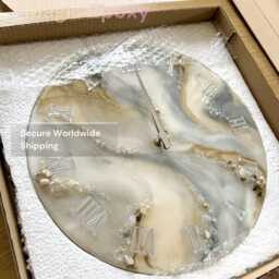 Gold & Silver Resin Wall Clock Natural Stones, Modern Art Decor - thumbnail 4