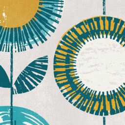 Yellow & Teal Flower Print, Retro Turquoise Scandinavian Botanical, & Aqua, Ochre Wall Decor, A4, A3, 70's Art, Unframed - thumbnail 3