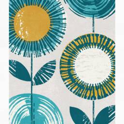 Yellow & Teal Flower Print, Retro Turquoise Scandinavian Botanical, & Aqua, Ochre Wall Decor, A4, A3, 70's Art, Unframed - thumbnail 2