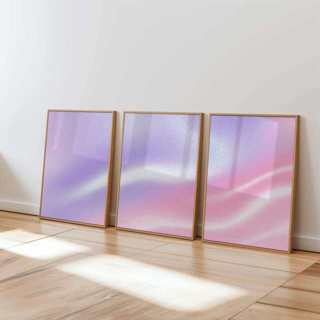 Pink & Purple Gradient Wall Art Set Of 3, Abstract Minimalist Poster Prints, Soft Pastel Modern Home Decor, Contemporary - image 1