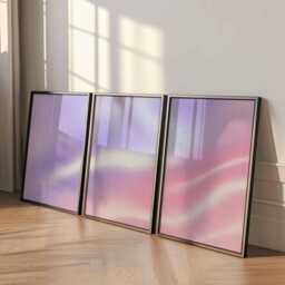 Pink & Purple Gradient Wall Art Set Of 3, Abstract Minimalist Poster Prints, Soft Pastel Modern Home Decor, Contemporary - thumbnail 2