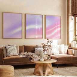 Pink & Purple Gradient Wall Art Set Of 3, Abstract Minimalist Poster Prints, Soft Pastel Modern Home Decor, Contemporary - thumbnail 3