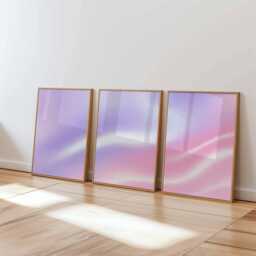 Pink & Purple Gradient Wall Art Set Of 3, Abstract Minimalist Poster Prints, Soft Pastel Modern Home Decor, Contemporary - thumbnail 1