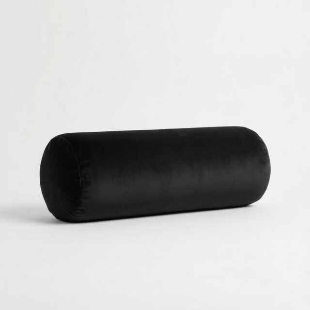 Black Plush Velvet Bolster Cushion Round Orthopedic Lumbar Support - image 1