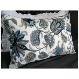 Floral Pillow Cover Blue, White, & Natural Cotton, Farmhouse Style - thumbnail 3