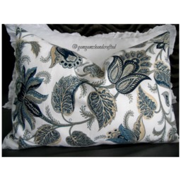 Floral Pillow Cover Blue, White, & Natural Cotton, Farmhouse Style - thumbnail 1