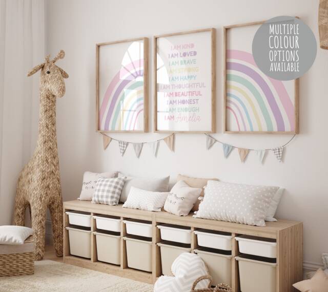Set Of 3 Girls Bedroom Prints, Positive Affirmations, Rainbow Wall Art, Positive, Motivational Nursery Prints - image 1