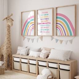 Set Of 3 Girls Bedroom Prints, Positive Affirmations, Rainbow Wall Art, Positive, Motivational Nursery Prints - thumbnail 2