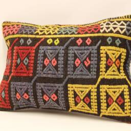 Handmade Turkish Kilim Lumbar Pillow Cover, Boho Tribal Cushion - 14x20 - thumbnail 3