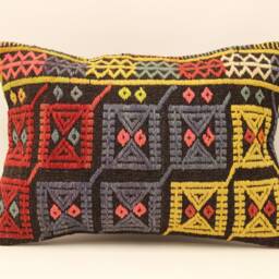 Handmade Turkish Kilim Lumbar Pillow Cover, Boho Tribal Cushion - 14x20 - thumbnail 2
