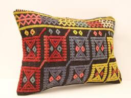 Handmade Turkish Kilim Lumbar Pillow Cover, Boho Tribal Cushion - 14x20 - thumbnail 1