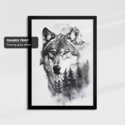 Mystical Wolf Canvas Art - Black & White With Forest & Moon Nature-Inspired Wall Decor Wildlife Lover's Gift Woodland Animal - thumbnail 2