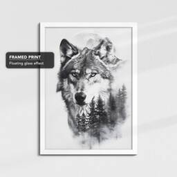 Mystical Wolf Canvas Art - Black & White With Forest & Moon Nature-Inspired Wall Decor Wildlife Lover's Gift Woodland Animal - thumbnail 3