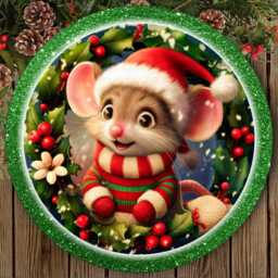 Adorable Xmas Mouse Sign, Cute Christmas Merry Wreath, Wreath Sign - thumbnail 3