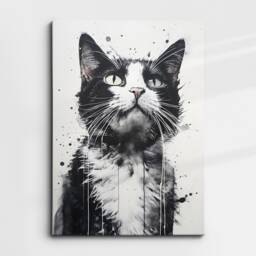Black & White Cat Pet Fun Animal Paint Oil Painting Banksy Style Wall Art Framed Canvas Poster Print Living Room Home Decor Lover Gifts - thumbnail 3
