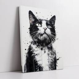 Black & White Cat Pet Fun Animal Paint Oil Painting Banksy Style Wall Art Framed Canvas Poster Print Living Room Home Decor Lover Gifts - thumbnail 2