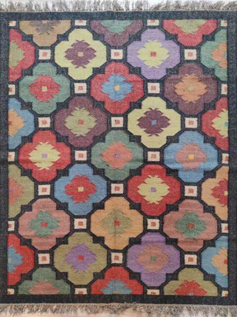 Handwoven Wool Flatweave Kilim Rug - Colourful Geometric Carpet For Living Room & Bedroom - image 1