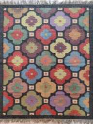 Handwoven Wool Flatweave Kilim Rug - Colourful Geometric Carpet For Living Room & Bedroom - thumbnail 1