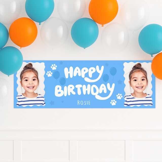 Personalised Birthday Banner - Blue Dog - Custom Name & Photo Tv Show-Inspired Cartoon Party Decor For Young Kids - image 1