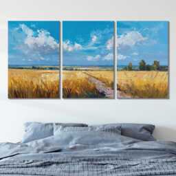 Lavender Field Canvas Wall Art Rustic French Countryside Split For Living Room Decor Vibrant Nature Hanging - thumbnail 2