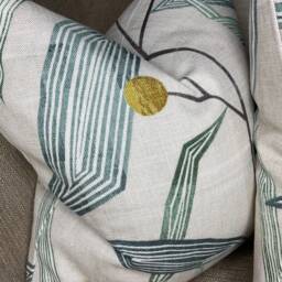 Emerald Ochre Green Cushion Cover - Harlequin Entity Fabric, Double Sided, Viscose Linen Pillow - thumbnail 3
