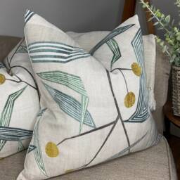 Emerald Ochre Green Cushion Cover - Harlequin Entity Fabric, Double Sided, Viscose Linen Pillow - thumbnail 1