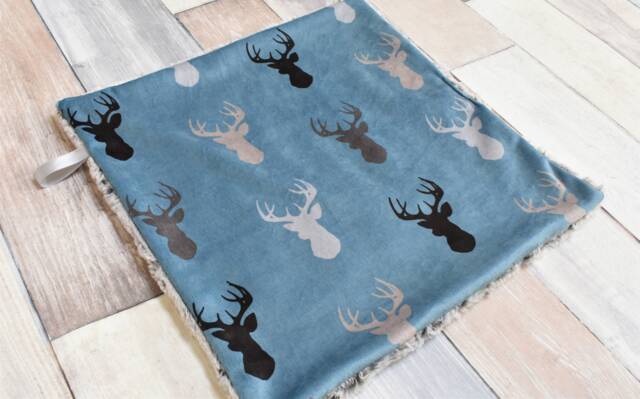 Deer Lovey - Mini Baby Blanket Buck Security Blue Gift Minky Soft - image 1