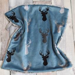 Deer Lovey - Mini Baby Blanket Buck Security Blue Gift Minky Soft - thumbnail 3