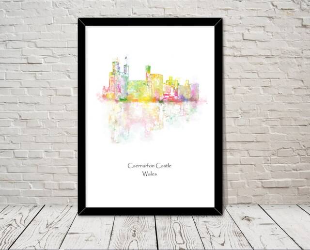 UK Landmarks Caernarfon Castle Wales Watercolour Illustration World Attractions Famous Landmark Travel Poster Historical Sites